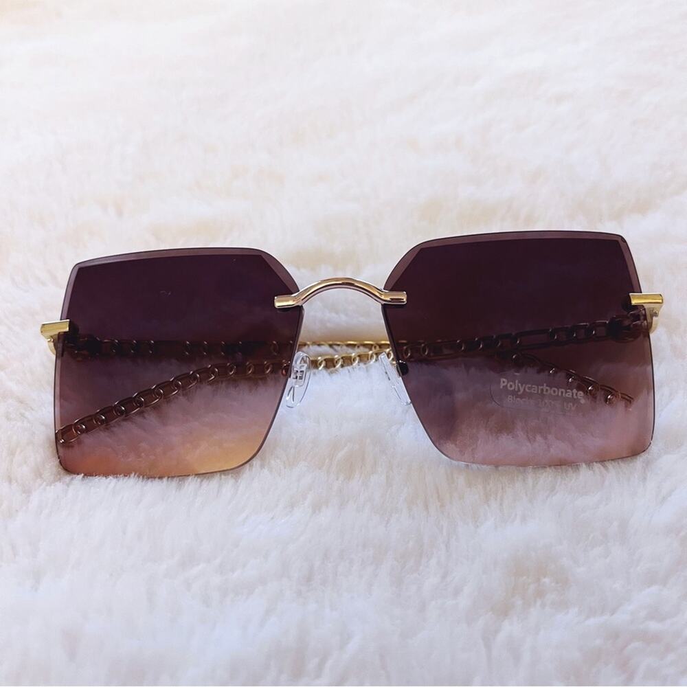 Skyla Purple & Gold Chain Link Oversized Sunglasses